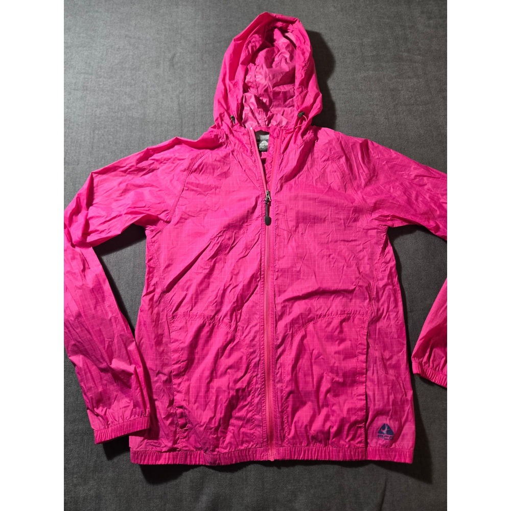 Nike ACG Packable Rain Jacket Shell S Gorpcore Hot Pink Full ZIp Hood Grid EUC